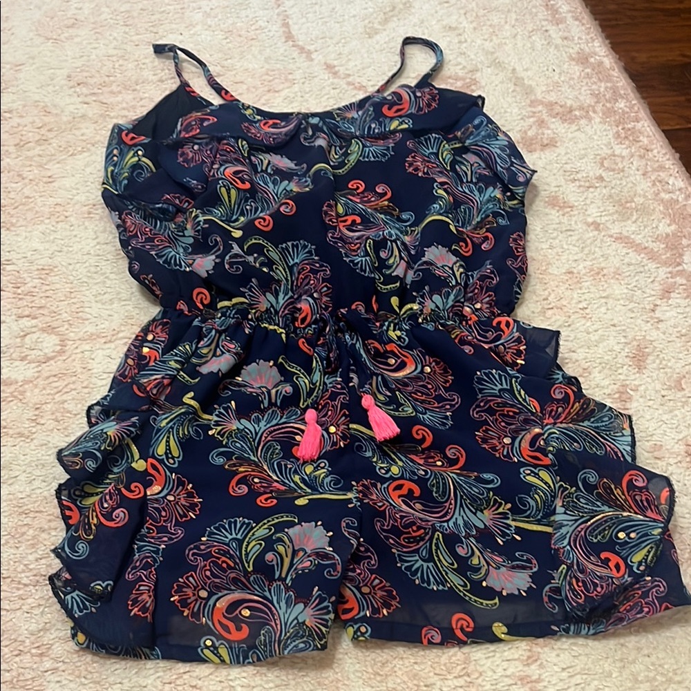 Blue and Pink Floral Jumpsuit with Elastic Waist
